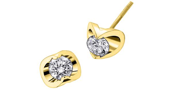14K Yellow Gold 0.12cttw Canadian Diamond Meza Luna Earring Stud with Screw Backs