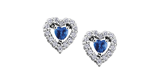 10K White Gold Sapphire and Diamond Halo Pulse Earrings with Butterfly Backings