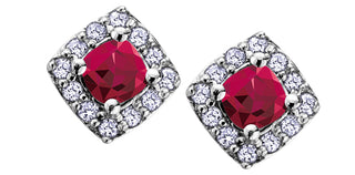 Aretes de oro blanco de 10 quilates con rubí genuino de 0,40 quilates y halo de diamantes de 0,12 quilates