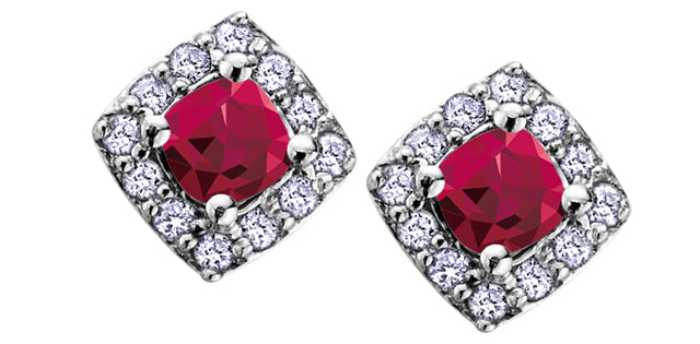 10K White Gold 0.40cttw Genuine Ruby and 0.12cttw Diamond Halo Stud Earrings