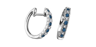 Pendientes tipo argolla con bisagras Huggie de oro blanco de 10 quilates, zafiro auténtico de 0,20 quilates y diamantes de 0,04 quilates