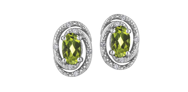 Pendientes de plata de ley con peridoto de talla ovalada de 5x3 mm y diamantes de 0,036 quilates