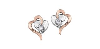 Pendientes de corazón de diamantes canadienses de talla redonda de 0,08 quilates en oro blanco y rosa de 10 quilates