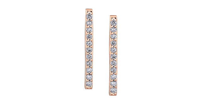 10K Rose Gold 0.11cttw Diamond Line Earrings