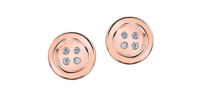 Aretes con botón de diamantes de 0,04 quilates en oro rosa de 10 quilates