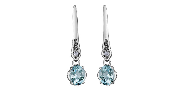 10K White Gold 0.64cttw Aquamarines &amp; 0.012cttw Diamond Dangle / Drop Earrings