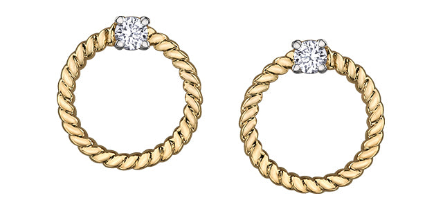 10K Yellow Gold Diamond Circle / Infinity Earrings 0.10cttw