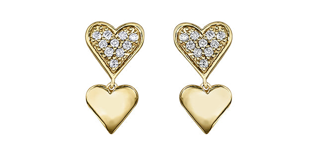 Pendientes de corazón de diamantes en oro amarillo de 10 quilates, 0,10 quilates