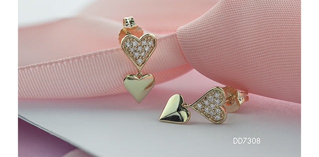 10K Yellow Gold Diamond Heart Earrings 0.10cttw