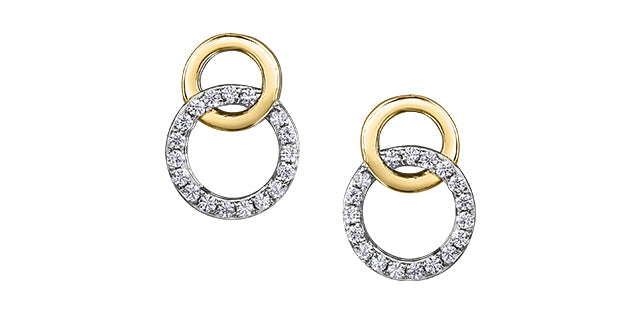 10K Yellow Gold Diamond Infinity / Circle Stud Earrings 0.14cttw