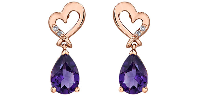 10K Rose Gold Amethyst and Diamond Dangle Earrings