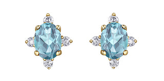 10K Yellow Gold Aquamarine and Diamond Earrings