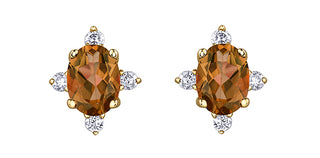 Aretes de oro amarillo de 10 quilates con citrino de 0,30 quilates y halo de diamantes de 0,04 quilates