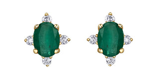 10K Yellow Gold 0.30cttw (4x3mm) Emerald & 0.04cttw Diamond Earring