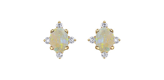 10K Yellow Gold Opal and Diamond Earrings