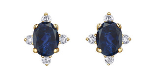 Aretes de oro amarillo de 10 quilates con zafiro genuino de 0,30 quilates y diamantes de 0,04 quilates