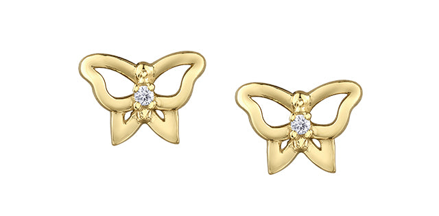 Aretes de mariposa con diamantes de 0,02 quilates en oro amarillo de 10 quilates