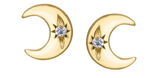 Aretes con forma de luna y diamantes en oro amarillo de 10 quilates, 0,01 quilates