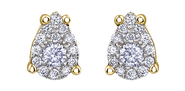 10K Yellow Gold 0.168cttw Diamond Pear Shaped Cluster Stud Earrings