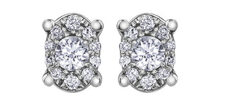 Pendientes de tuerca con forma de racimo ovalado de diamantes de 0,22 quilates de oro blanco de 10 quilates