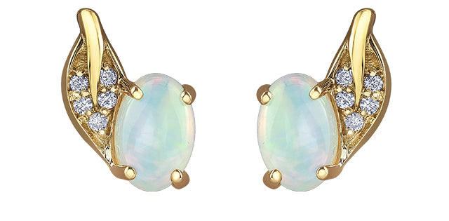 10K Yellow Gold 0.60cttw Opal and 0.04cttw Diamond Stud Earrings
