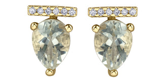 Aretes de oro amarillo de 10 quilates con amatista verde (prasiolita) de 1,26 quilates y diamantes de 0,048 quilates