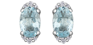10K White Gold 0.80cttw Aquamarine and 0.05cttw Diamond Earrings with Butterfly Backs