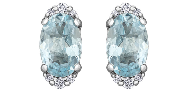 10K White Gold 0.80cttw Aquamarine and 0.05cttw Diamond Earrings with Butterfly Backs