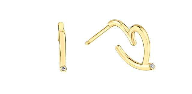 10K Yellow Gold Diamond Heart Earrings 0.01cttw