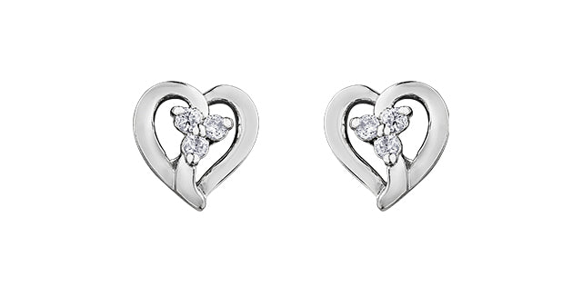 10K White Gold 0.03cttw Diamond Heart Earrings