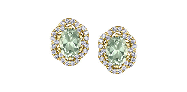 10K Yellow Gold Prasiolite / Green Amethyst and Diamond Earrings