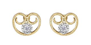 Pendientes de corazón antiguos de filigrana de diamantes en oro amarillo de 10 quilates, 0,02 quilates
