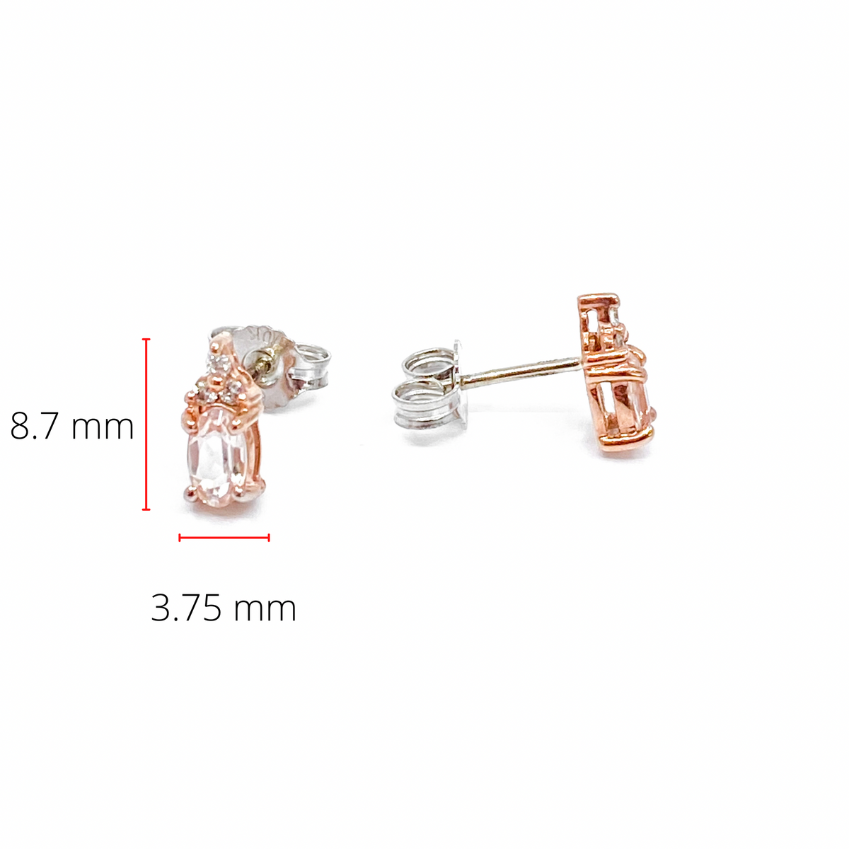 10K Rose Gold 0.50cttw Genuine Oval Cut Morganite &amp; 0.05cttw Diamond Stud Earrings