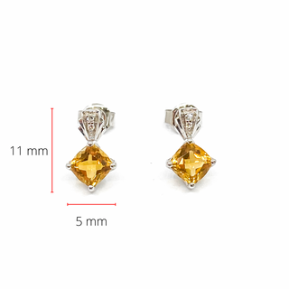 Pendientes de oro blanco de 10 quilates con citrino de 1,30 quilates y diamantes de 0,02 quilates