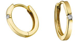 10K Yellow Gold 0.04cttw Diamond Hoop / Huggie / Hinged Earring