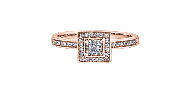 10K Rose Gold 0.20cttw Canadian Diamond Halo Engagement Ring, size 6.5