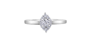 Anillo de compromiso con halo de diamantes canadienses de 0,30 quilates en oro blanco de 10 quilates, tamaño 6,5