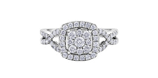 10K White Gold 1.00cttw Diamond Halo Engagement Ring, size 6.5