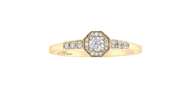 10K Yellow Gold 0.40cttw Canadian Diamond  Halo Engagement Ring, size 6.5