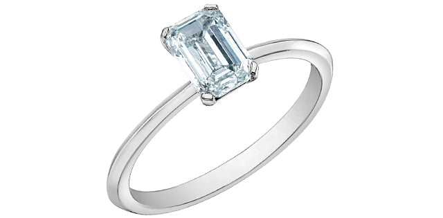 14K White Gold 1.01cttw Lab Grown Diamond Emerald Cut Solitaire Engagement Ring, size 6.5