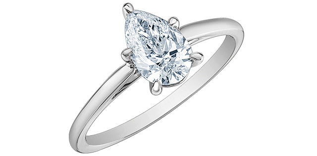 14K White Gold 1.03cttw Lab Grown Diamond Pear Shape Solitaire Engagement Ring, size 6.5