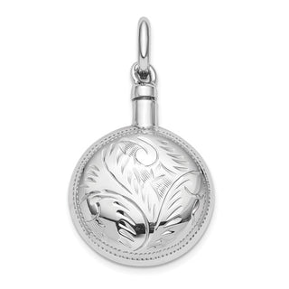 Colgante para cenizas con tapa de rosca pulida y filigrana redonda chapada en rodio de plata de ley 925, 39 mm x 21 mm