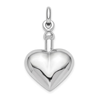 Colgante para cenizas con tapa de rosca en forma de corazón, pulido, chapado en rodio, de plata de ley 925, 36 mm, 19 mm