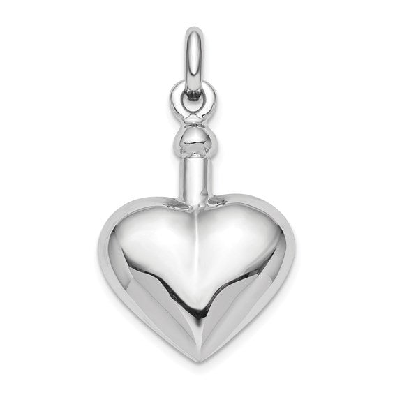 925 Sterling Silver Rhodium Plated Polished Heart Shaped Screw Top Ash Holder Pendant - 36mm 19mm