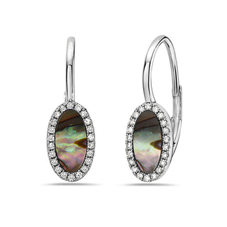 Silver earrings with opal stones on a white background