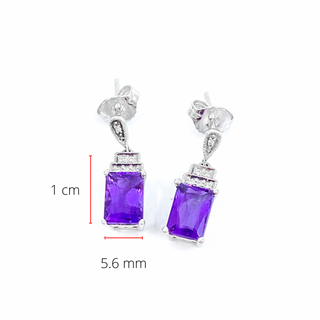 Pendientes colgantes o colgantes de oro blanco de 10 quilates con amatista de 1,80 quilates y diamantes de 0,03 quilates