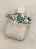 10K White Gold Emerald &amp; Diamond Ring-Size 6.5