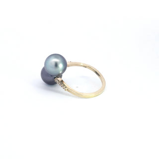 Anillo de diamantes y perlas de Tahití en oro amarillo de 14 quilates - Talla 6