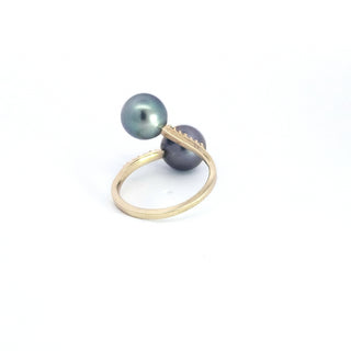 Anillo de diamantes y perlas de Tahití en oro amarillo de 14 quilates - Talla 6