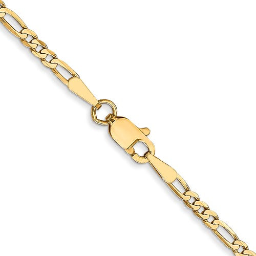 14K Gold 2.25mm Flat Figaro with Lobster Clasp Chain